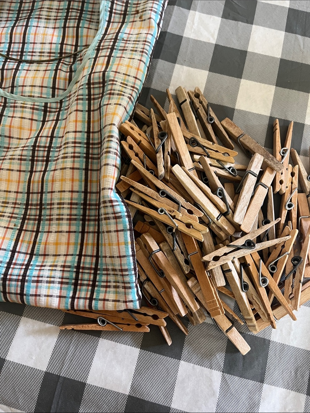 Vintage Natural Wood Clothespins & keeper